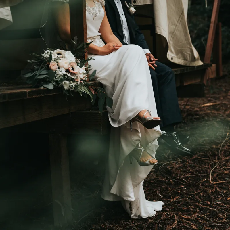 Couple walking through the garden